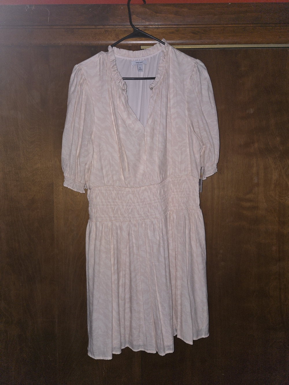 Nine West Light Blush Pink V-Neck Smocked Midi Dress